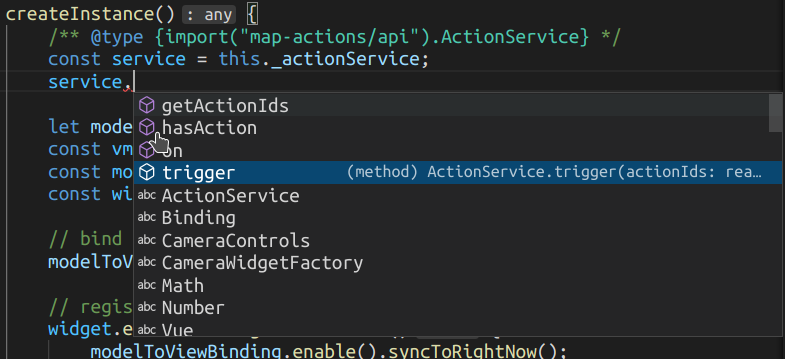 ActionService completion through JSDoc annotations
